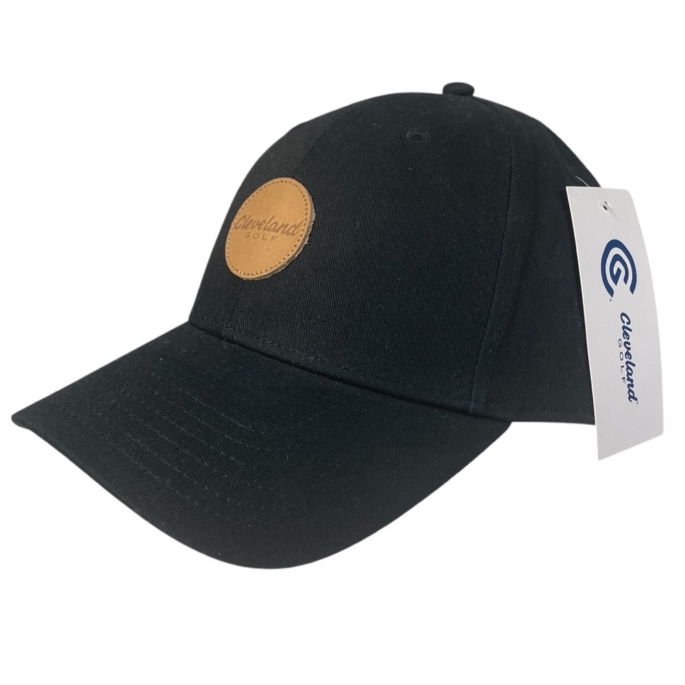 NEW Cleveland Golf Leather Patch Hat Cap Black Adjustable NWT